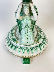 United Wilson Green porcelain double angels footed compote.