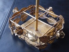 RARE VINTAGE Italy TOLE Gold Rose CENTERPIECE 4 Compart HOLDER Hollywood Regency