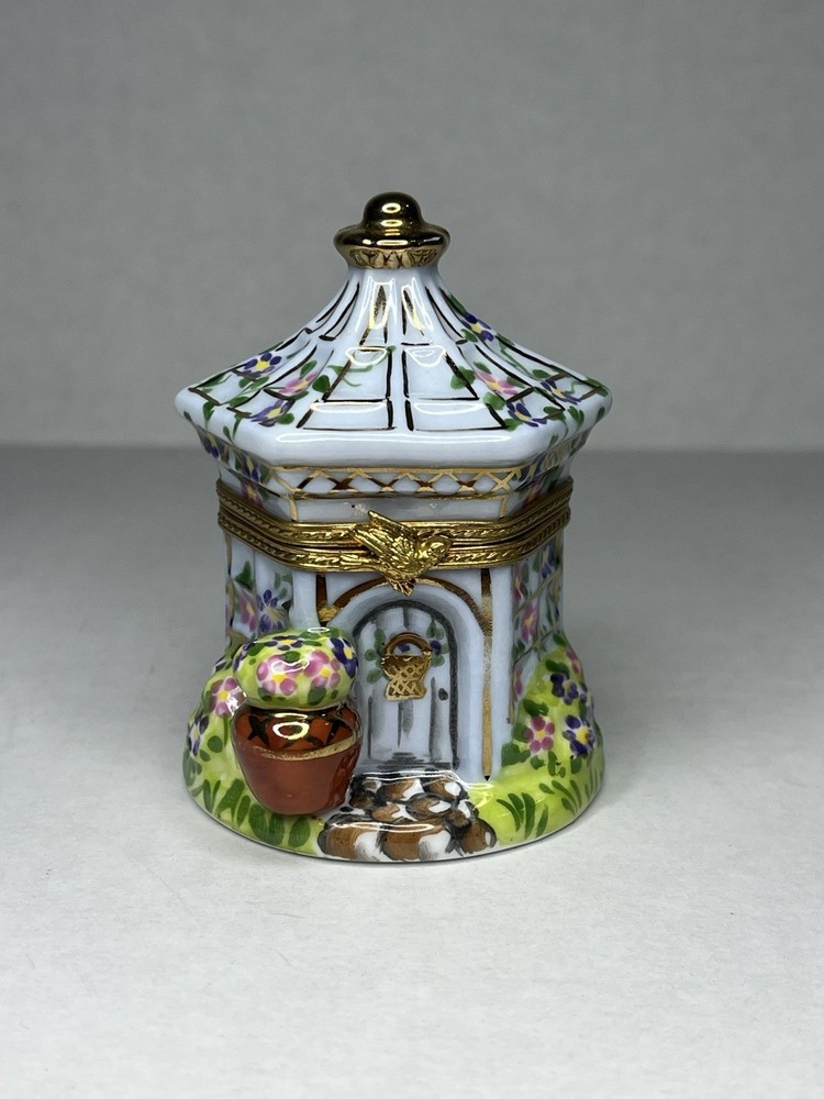 Vintage Atelier De Lemoges France Trinket Dish Bird House Hand Painted Porcelain
