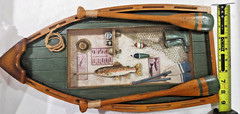 Wooden Fishing Row Boat Diorama -Wall Hanging Art Cabin Bass Decor Sign Display