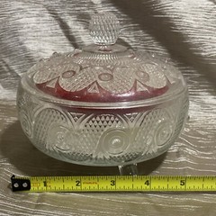 Vintage Avon Pressed Glass Round Footed Powder Trinket Candy Dish w/Lid & Powder