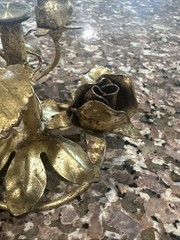 MCM Italian Tole Gilt Florentine Gold Roses Stand Gorgeous Details VTG Regency