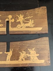 Vtg Marquetry Inlay Wooden Stand Greco Roman Mythology Art Display Base Cherub