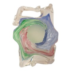 Hand Blown Murano Art Glass Basket Bowl Handle Ruffled Rim Blue Green Pink Swirl