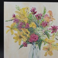 Lilies Amateur Still Life Floral Oil Painting Unframed Signed Margie Norman 2017