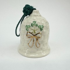 Belleek Ireland Shamrock Basketweave & Gold Bow Bell. Christmas or wedding