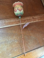 Carved Orange & Green Resin Gracias Thank You Flower w Copper Stem & Gratitude