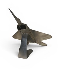 Silver Metal Jet Sculpture Desk Decor Aviation Airplane Model On Base 12”X14”