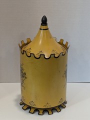 Vintage Italian toleware covered urn cachepot metal footed base Italy bird 13.5″