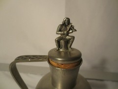 Norway Revere Pewter Lidded Jug Pitcher Carafe Marked #1860 with Inlay Design
