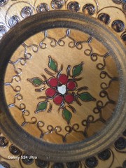 Vintage Wooden Pyrography Mandala Plate Hand Painted Decorative Wall Hanging Art