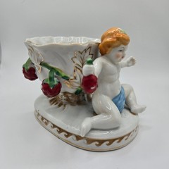 VTG Porcelain Centerpiece Bowl Cherub Occupied Japan Hand Painted Gold Trim