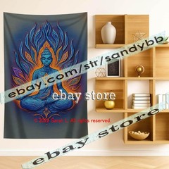 Meditating Buddha Tapestry 3D relief look Wall Art spiritual decor 39X59 in