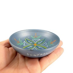 Norway Folk Art Wooden Dish Plate Hand Painted Sogndal Blue Floral Round Dish