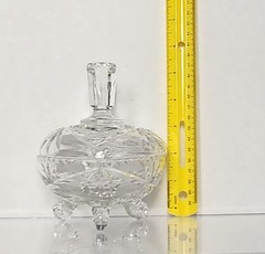 Vintage heavy Hand Cut Lead Crystal Triangle Shaped 3 footed candy dish with lid