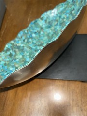 Jay King Green/blue Turquoise Mosaic Scalloped Stainless Edge Bowl