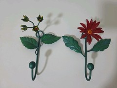 Vintage Italian Tole Toleware Flower Wall Hooks Mid Century