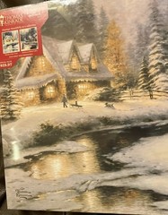 Thomas Kinkade Family at Deer Creek Canvas Picture 14″ x 12″ Winter Scene NEW