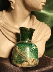TIME OF CHRIST JESUS, LARGE HEAVY ANCIENT ROMAN GLASS BOTTLE CIRCA 100 BC-300 AD