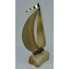 VTG John Demott Signed Mid Century Brass Sailboat Sculpture Onyx Quartz Base 8″