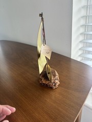 SIGNED DEMOTT NAUTICAL SAILBOAT SCULPTURE CALIFORNIA USA WOOD BRASS 9 in