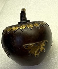 Rare Antique(?) Wood-Like Apple Decor w/Metal Brass Tone Accents