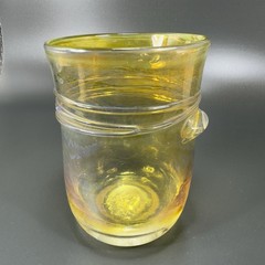 1984 Hand Blown Art Glass Single Tumbler Cup Yellow Opalescent Signed Jalitha