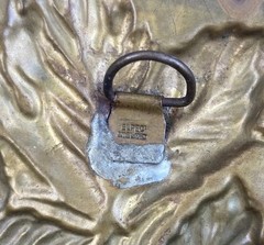 Vintage England Elpec Brass Fruit Wall Plaque Turquoise Blue Gold Embossed Decor