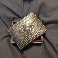 Vintage~Jewelry Box with broken hinge~Silver~4 3/8″ x 3 5/8″~Occupied Japan~1940