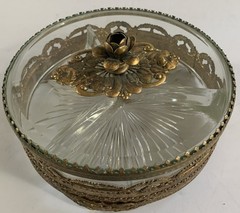 VTG Gold Ormolu Hollywood Regency Brass Beveled Glass Divided Trinket Jewel Box