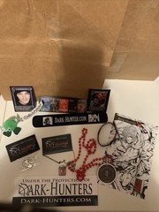 Lot Of 11 Items Sherrilyn Kenyon Keychain Necklace, Sticker bookmark cards, colo