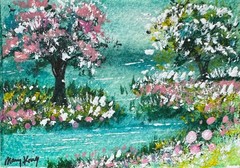 Original Watercolor ACEO Painting by Mary King – Fantasy River
