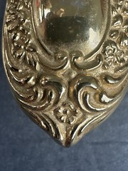 Gold Plated Ornate Floral & Scrolls Design 8″ Brush w/ White Bristles