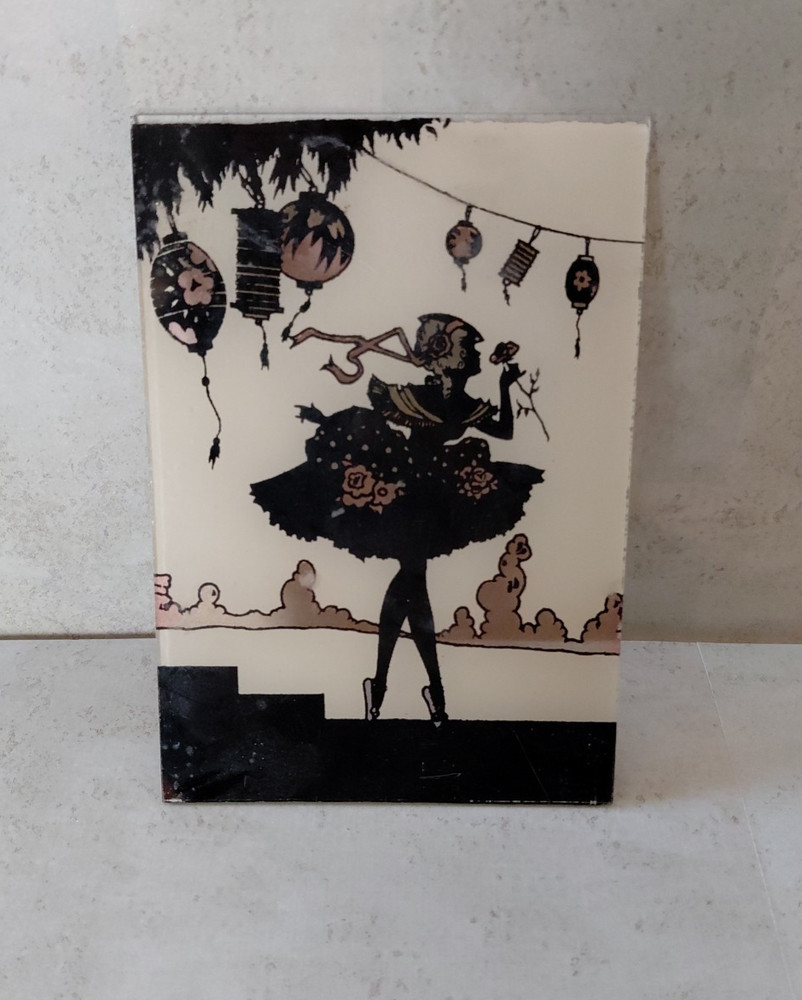 VINTAGE RELIANCE BLACK/GOLD FOIL SILHOUETTE GLASS PICTURE Unframed 1e