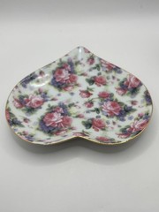 Vintage Heart Shaped Porcelain Trinket Gold Trim Rose Di