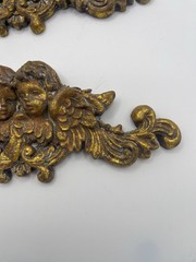 Pair of Antique gold wall pediments ft neoclassical cherubs – French