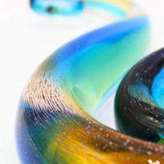 Vintage Murano Style Art Glass Sculpture Blue Amber Abstract Swirl Wave Design