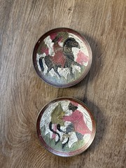 Vintage Rare Two Metal wall hanging with painted Dishes