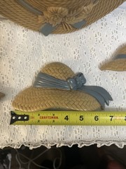 Vintage Home Interiors Burwood Blue Ribbon Bonnet Straw Hats Wall Decor Lot Of 4
