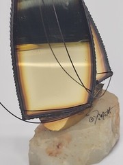 Metal Brass Sailboat Sculpture on Quartz Base Signed DeMott 9.5 in Nautical