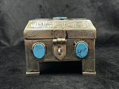 Islamic Antique Silver Plated Khorasan Box With Turquoise Stone Beautiful Art