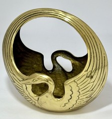 Vintage MCM Solid Brass Swan Planter Bowl Catchall with Handle ~Korea