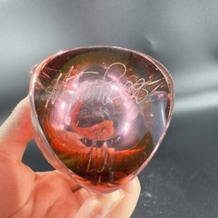 1990s Hand Blown Glass Vase Artist Signed Cranberry Faceted Glass Vase Vintage