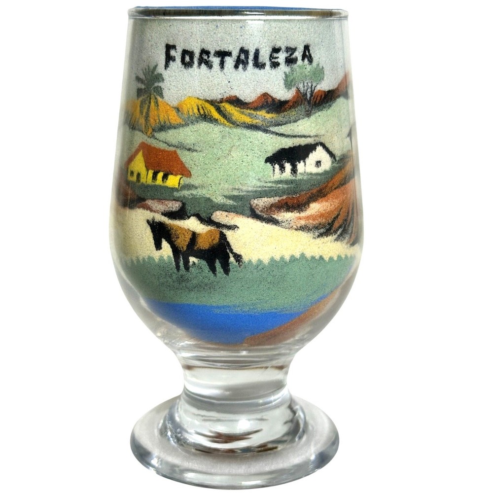 Fortaleza Brazil Vintage Sand Art in Glass Coastal Village Scene at Sunset