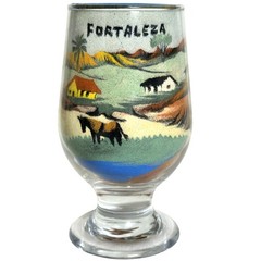 Fortaleza Brazil Vintage Sand Art in Glass Coastal Village Scene at Sunset
