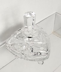 Vintage heavy Hand Cut Lead Crystal Triangle Shaped 3 footed candy dish with lid