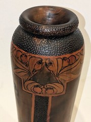Very Large Art Nouveau Pokerwork Vase Signed Howe — 41 cm High