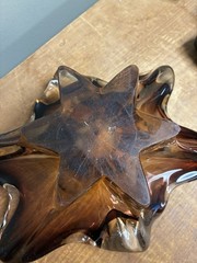Vintage Murano Hand Blown Art Glass Bowl Brown Amber Ombre Heavy MCM