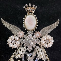 Framed Rhinestone & Faux Pearl Angel Jewelry Collage Wall Decor Art