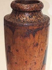 Large Art Nouveau Pokerwork Vase, 30 cm, Gumleaves